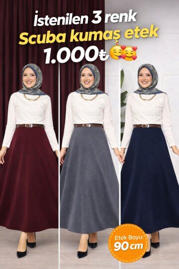 3 Renk Scuba Kumaş Etek