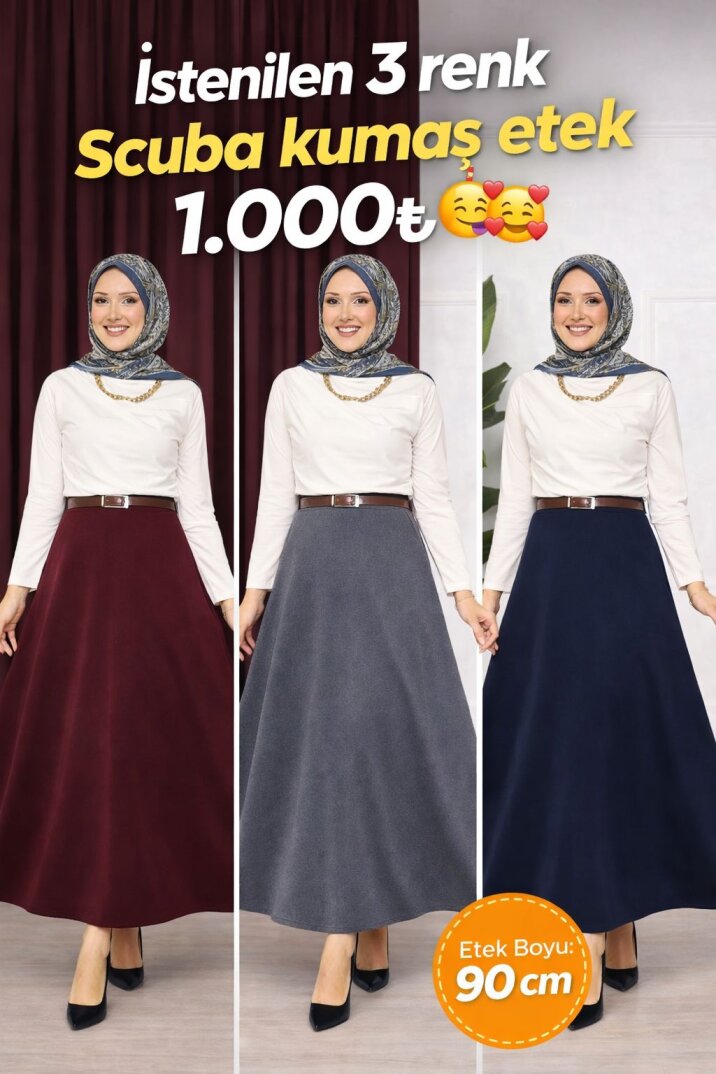 3 Renk Scuba Kumaş Etek - 1