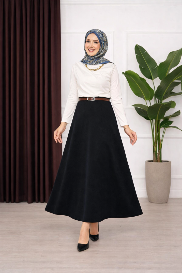 3 Renk Scuba Kumaş Etek - 6