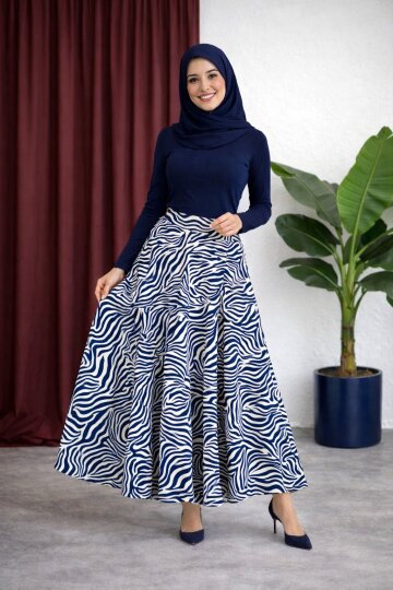 dijital baskılı etek lacivert