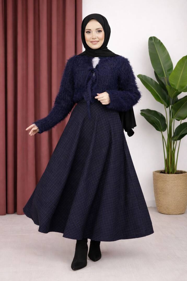 Soft Pötikare desenli etek indigo - 1