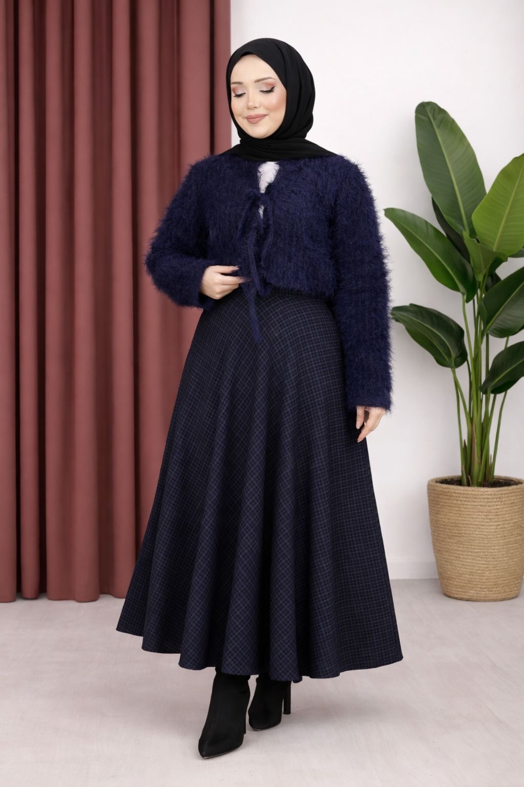 Soft Pötikare desenli etek indigo - 4